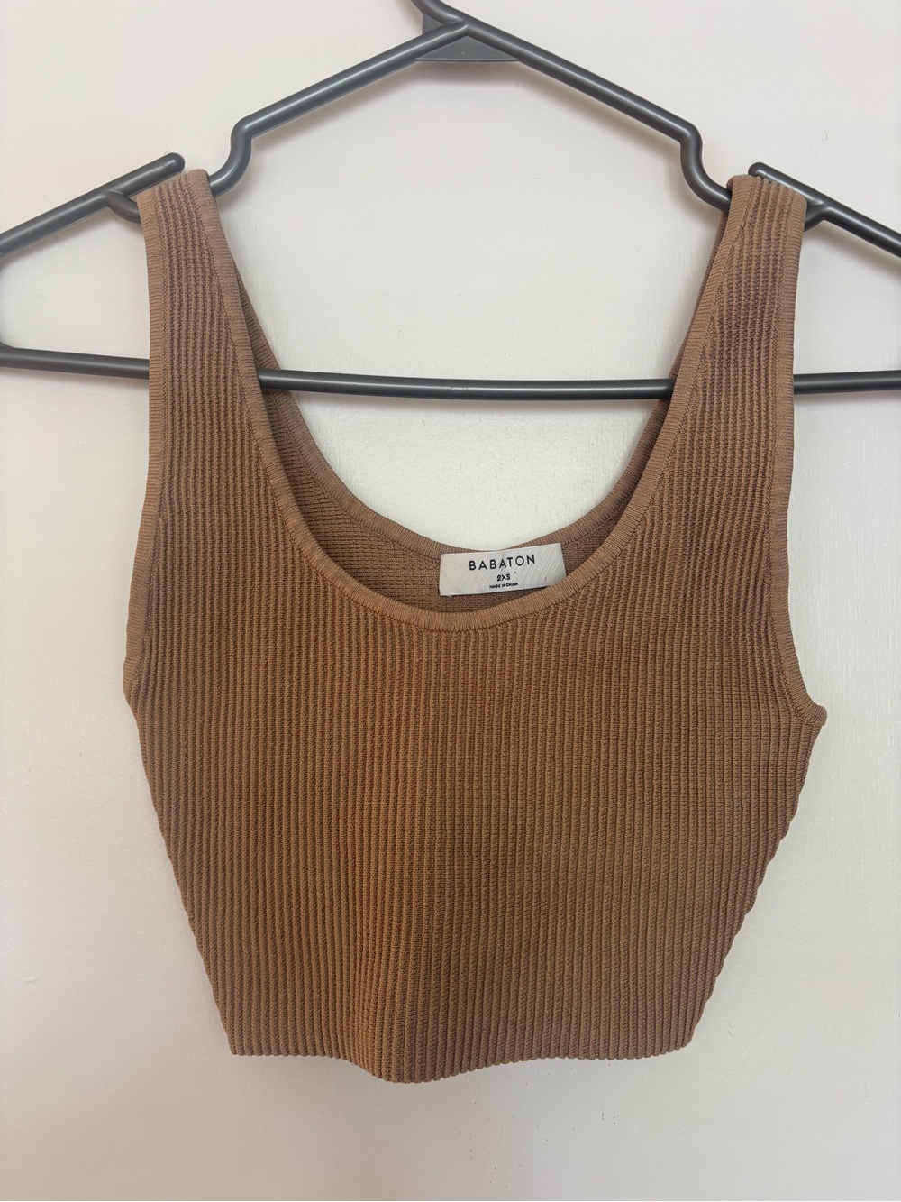 Babaton Ribbed Square-Neck Cropped Tank - Chocolate Brown XXS
